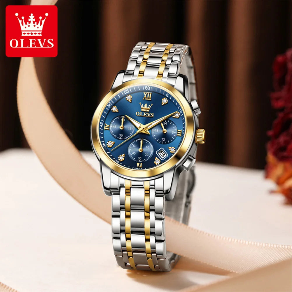OLEVS 2858 New Womens Watch Original Multifunction Quartz Wristwatch Waterproof Luminous 24 Hours Gift Box Watch For Ladies