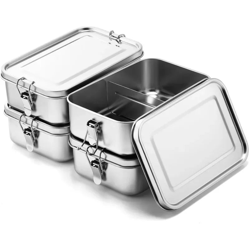 304 Stainless Steel 1200/2400ml Lunch Box Bento Box Metal Food Storage Container with Locking Clasp Suitable for Work and School