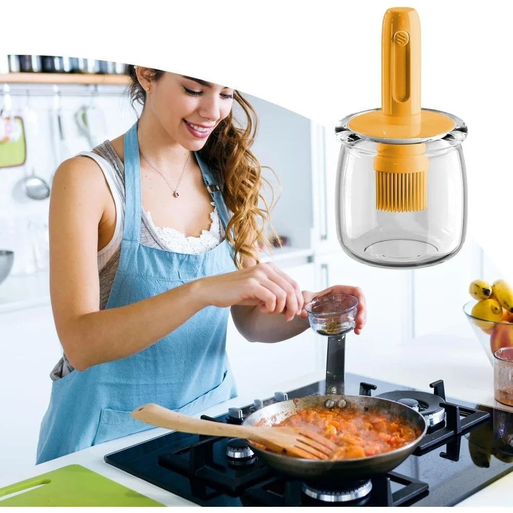 Cooking Oil Dispenser， Lightweight Vinegar Bottle Detachable Brush Cooking Tool Sauce Storage Holder Kitchen Gadgets For