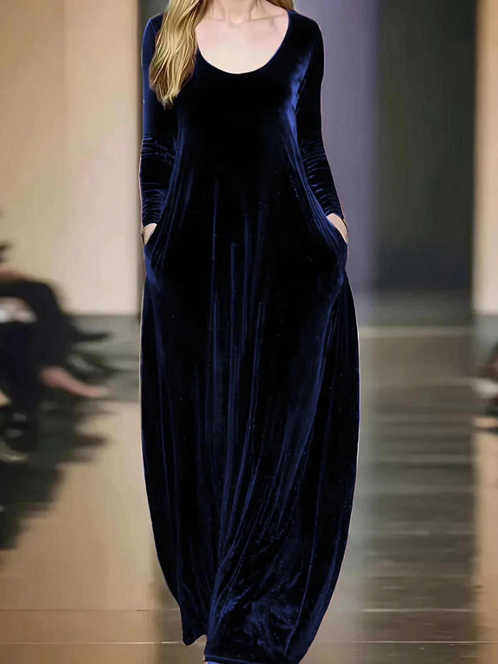 2026 Fall/Winter Velvet Long Dress – Round Neck, Long Sleeves, Floor-Length, Elegant Velvet Evening Gown