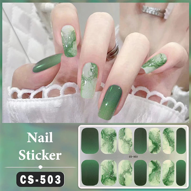 No Baking Lamp Waterproof Nail Wraps Full Cover Nail Stickers Firm And Not Easy To Fall Off 14 Nails/Set Multi Color Nail Patch