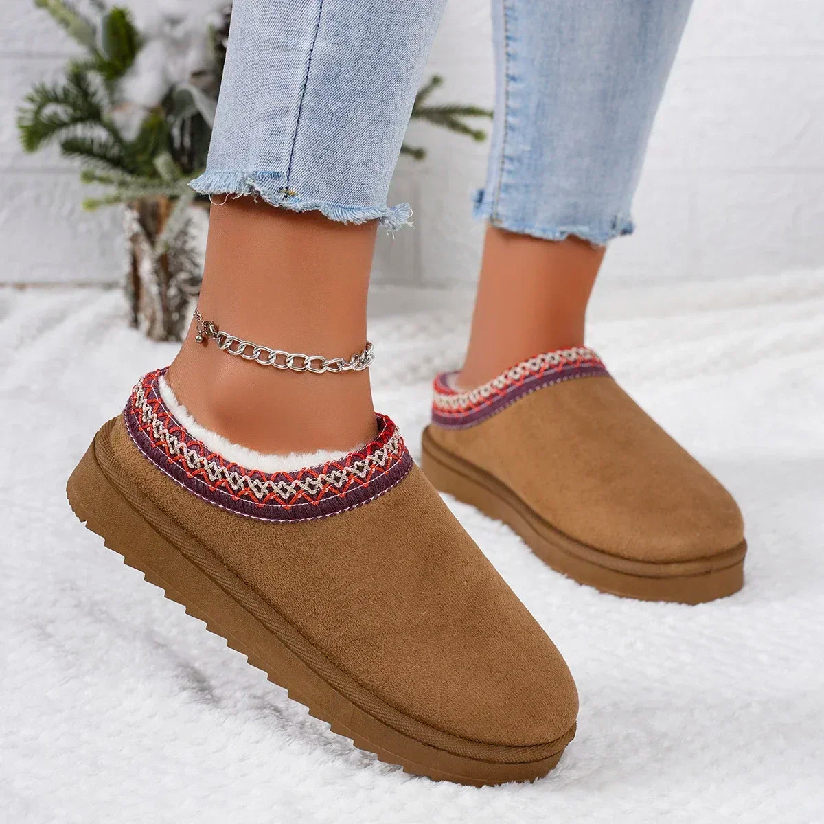 Winter 2024 New Cashmere Warm Thick Sole Heelless Covered Half Mop Cashmere Warm Uggs