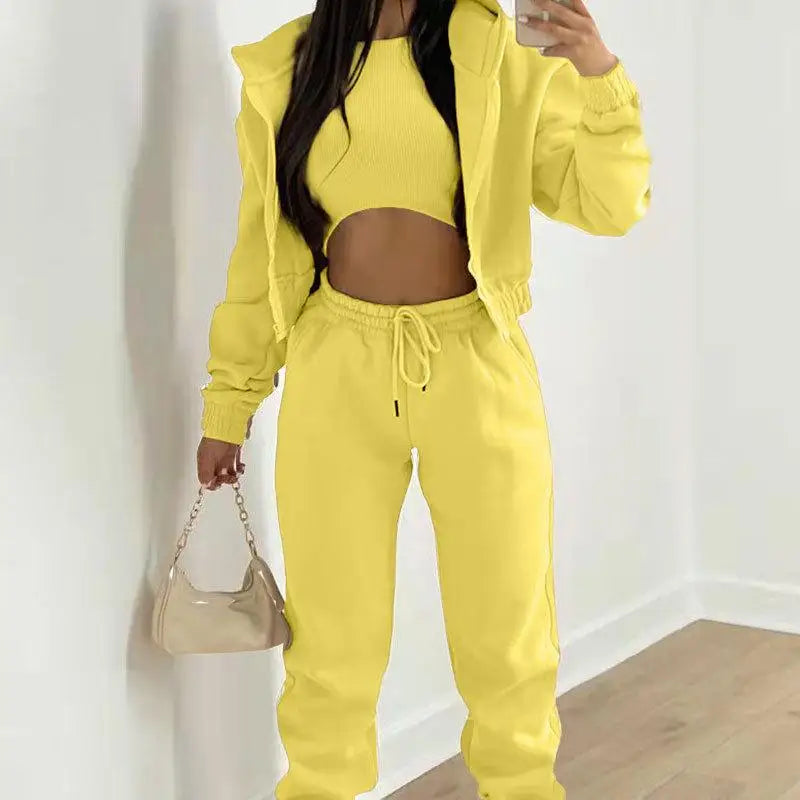 Ladies Tracksuit Zippered Hooded Jogger Tracksuit Thermal Lined Trousers Tracksuit Fashionable Athleisure Cozy Ensemble