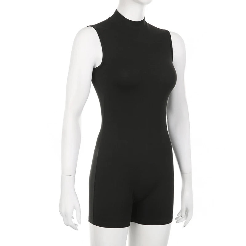 Women's Sports Jumpsuit Invisible Zipper Sleeveless High Street Rompers Basic All-match Female Summer Playsuit 2024