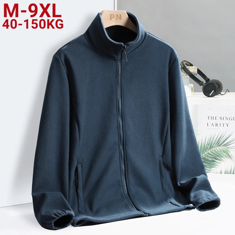 Spring Autumn Mens Fleece Jacket Brand New Stand Collar Softshell Outwear Thermal Warm Coat Male Plus Big Size 6xl 7xl 8xl 9xl