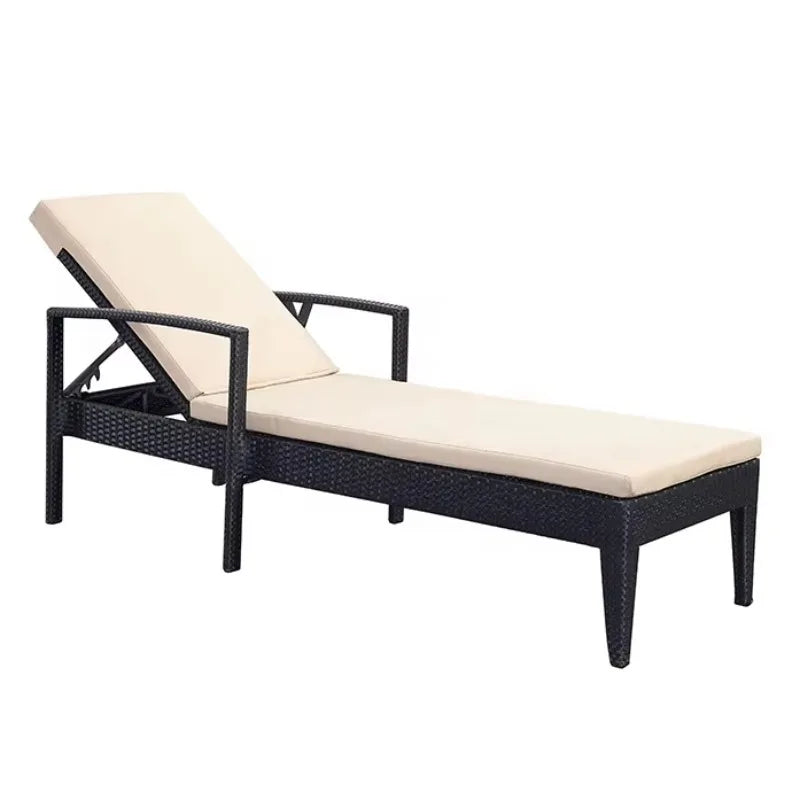 Outdoor Adjustable Rattan Wicker Black Chaise  Hotel Garden Patio Swimming Pool Aluminum Sun rs for Bench Garden Out