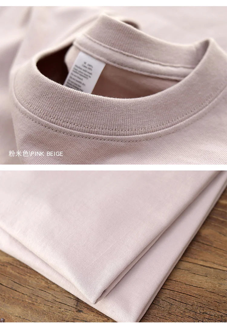 Have Blue Pure Cotton Base Shirt Solid Color T-Shirt American Retro Round Neck Short Sleeve Heavyweight T-Shirt for Men