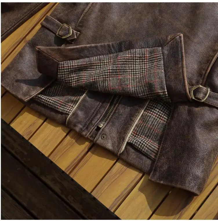 CC Shop Top.Natural,US nubuck leather coat.Vintage brown style casual genuine cowhide jacket.Men quality Rider leather cloth.