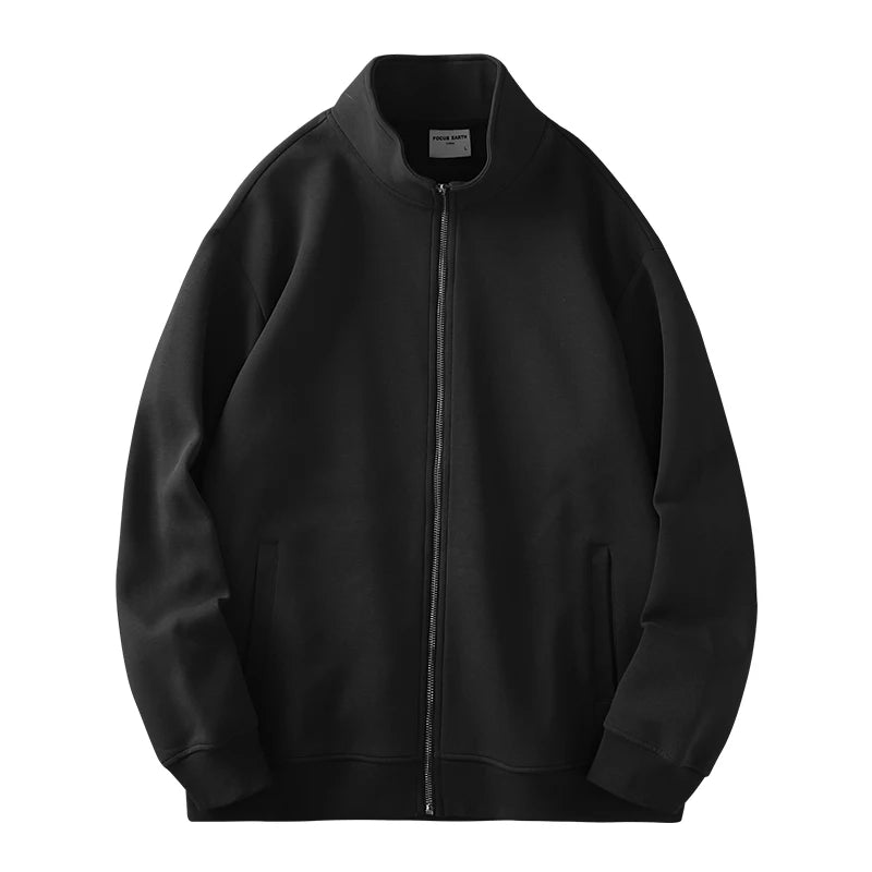 DUKEEN PIQUE Fabric Men's Casual Sweatshirts Spring and Autumn Solid Color Stand Collar Zipper Cardigan Coat Men's Clothing