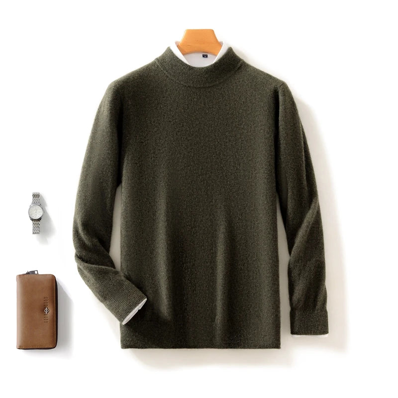 Autumn and Winter Half-high Neck 100% Pure Wool Men's Long Sleeve Leisure Sweater Knitwear