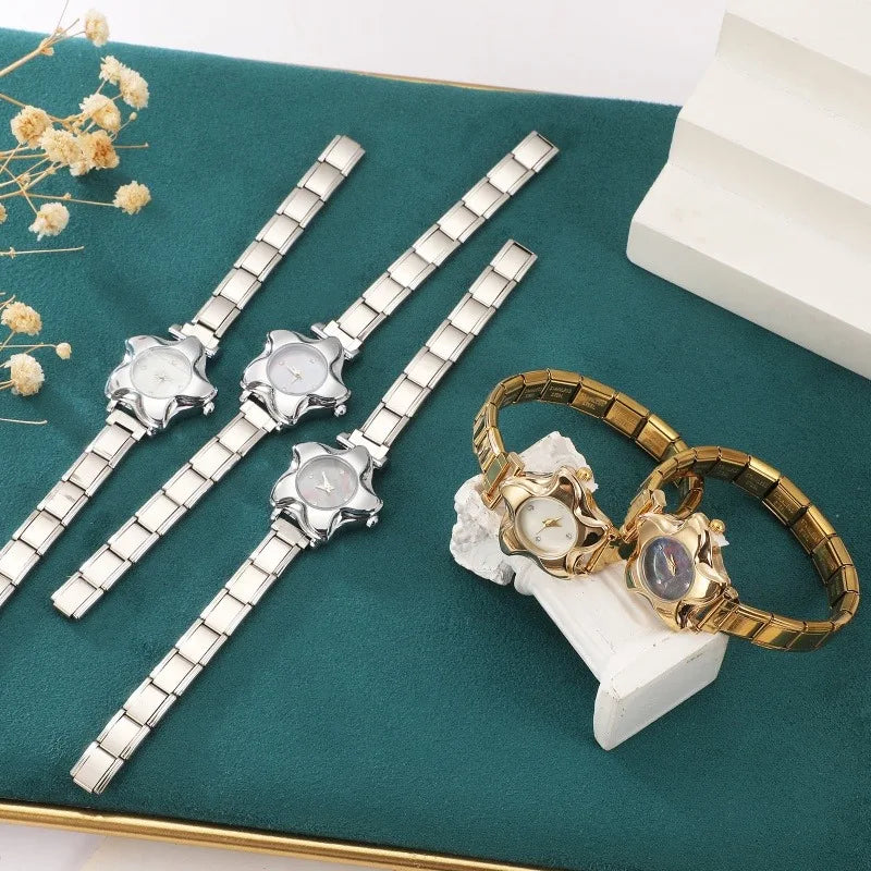 Irregular alloy case Arabic numeral classic dial Stars-shaped diamond-encrusted fashion Stainless Steel Bracelet ladies watch