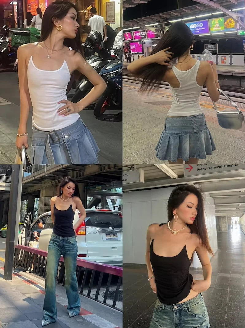 Women Ribbed Invisible Strap Tank Top Camis Tee