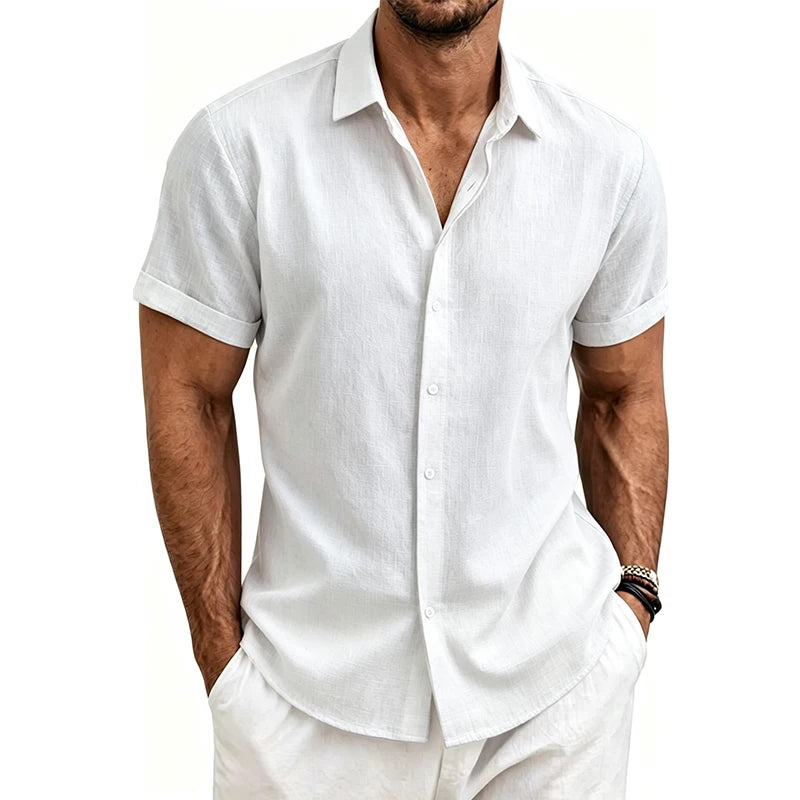 2026 Men's Simple and Fresh Shirt - Street Fashion Loose Quick-Drying Casual Shirt-Hawaiian Vacation Style Solid Collar Cardigan