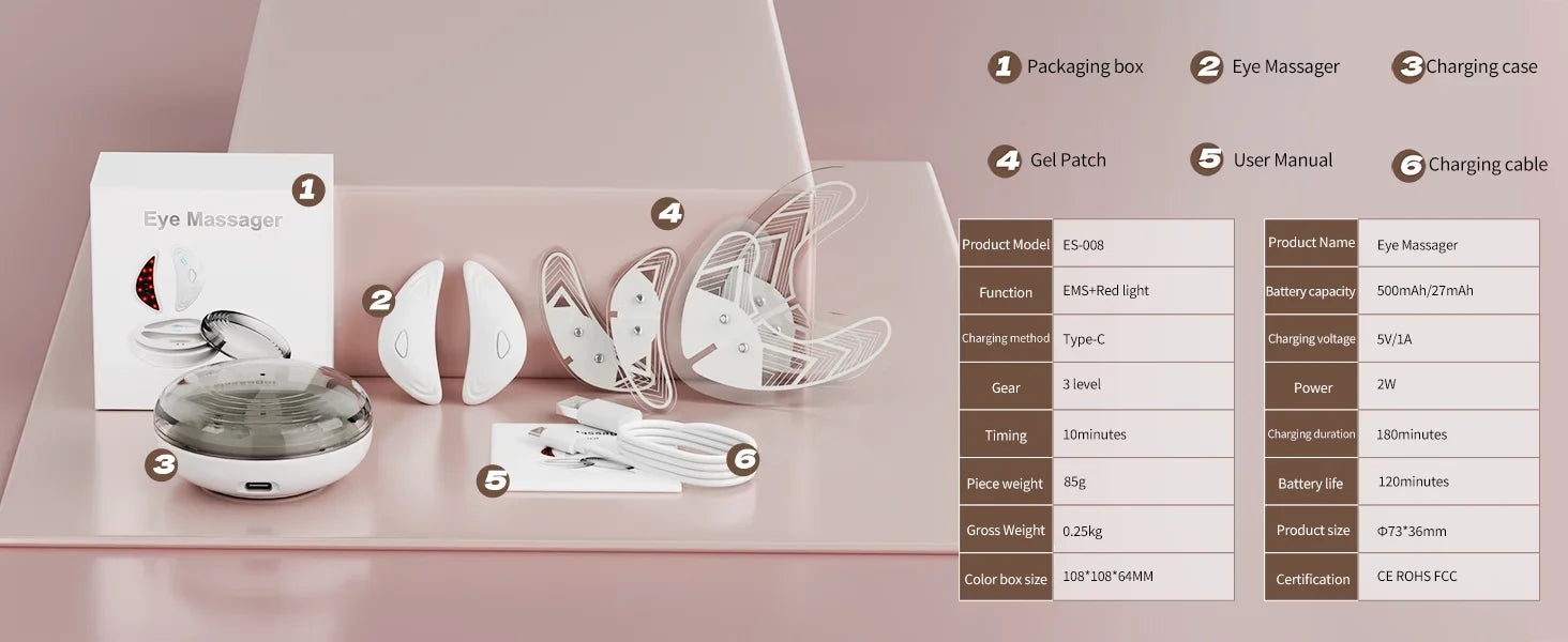 EMS Facial Eye Beauty Device With Gel Patches Red Light Eye Firming Massage For Eye Care Reducing Eye Bags Dark Circles