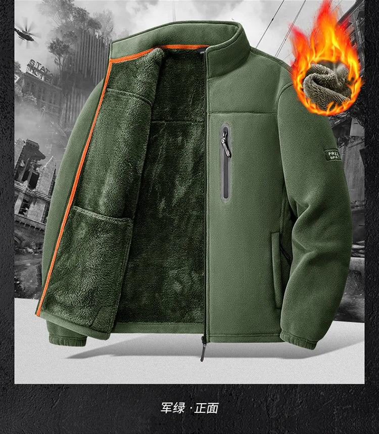 New Autumn Winter Men's Outdoor Fleece Jacket Fleece Lining Thicken Warm Jacket Military Tactical Coats Streetwear Zipper Top