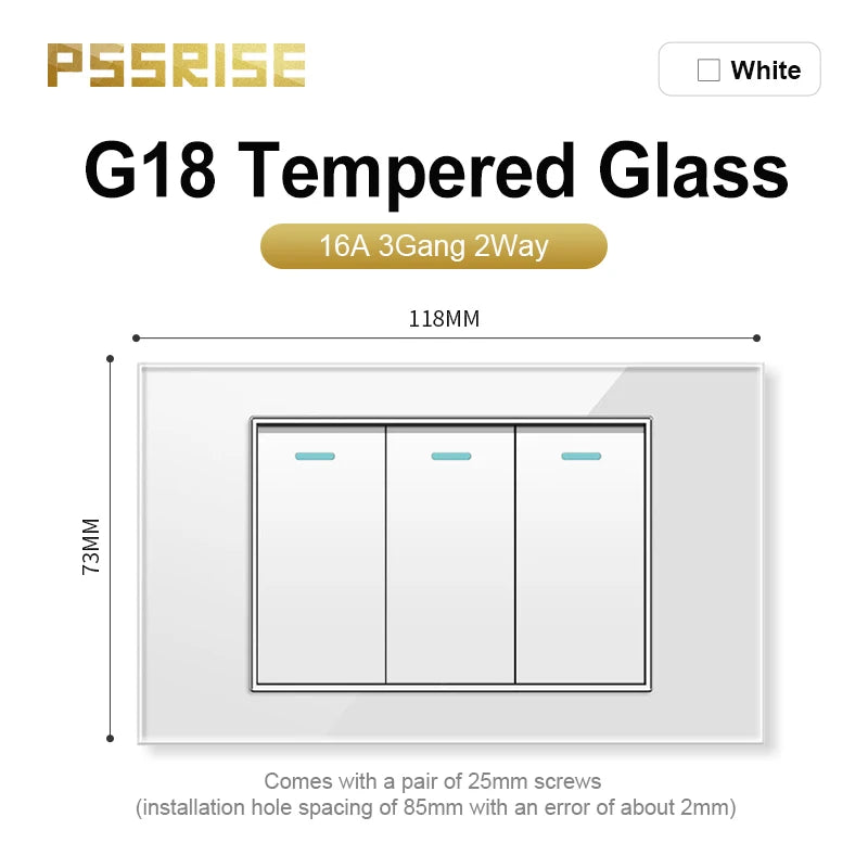 PSSRISE AU EU Brazil Italy US Standard 1/2/3/4/5/6 Gang 2 Way Wall light switch Tempered glass Panel Switch 118*74mm AC110-250V