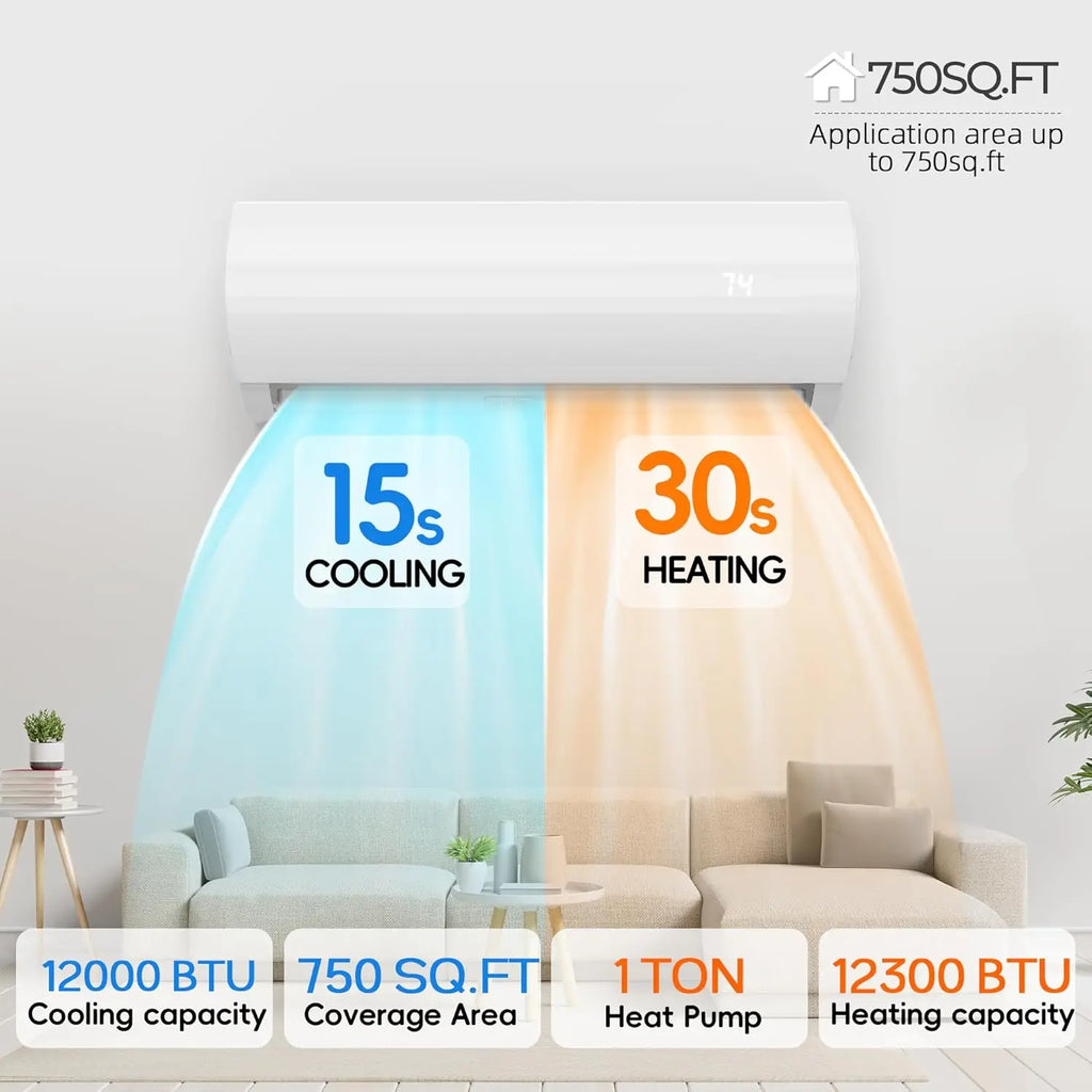 12000BTU Mini Split Air Conditioner Heat Pump 19 SEER2 Inverter Compressor 230V Custom AC Unit for Cooling up to 750 Sq. Ft. Spa