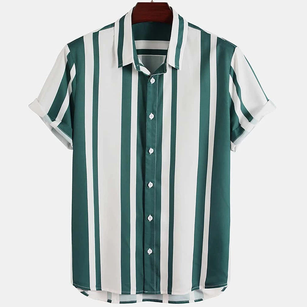 Summer Fashion Striped 3D Print Men's Shirts Basic Graphicsbutton Short Sleeve Lapel Streetwear Hawaiian Blouse Shirts for Men