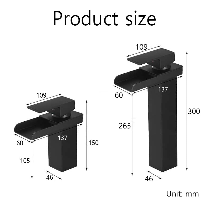 Basin Faucet Brushed Chrome Waterfall Faucet Stainless Steel Bathroom Black Washbasin Faucet Hot and Cold Mixer Tap Table Faucet