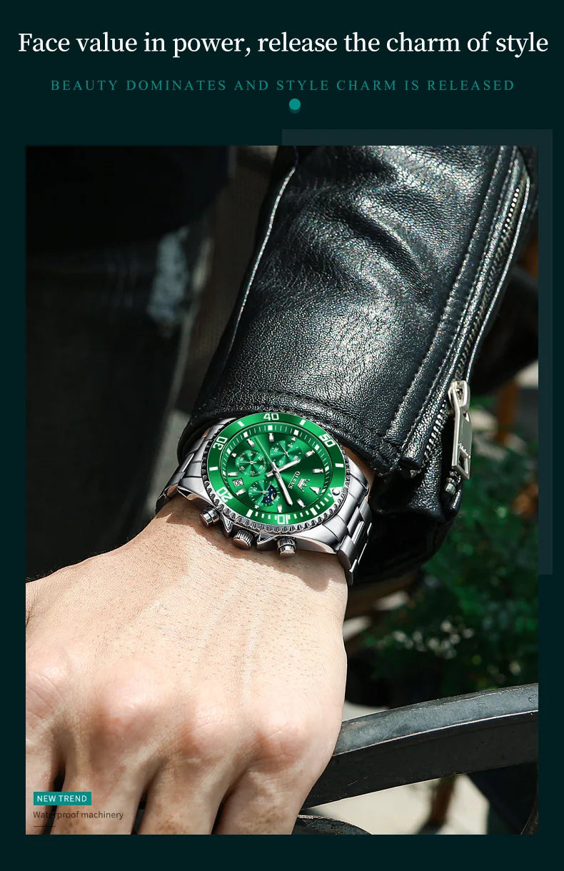 OLEVS 2870 Gold Men Watch Luxury Original Diving Series Men Watch Calendar Moon Phase Chronograph Sport Men Quartz Watch Gift