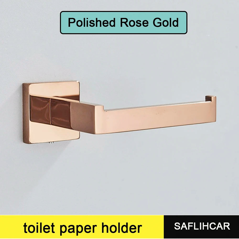 Rose Gold Bathroom Accessories Set Hardware Paper Holder Towel Bar Rack Rail Rod Robe Hook Hanger Wall Mount Brushed Rose Gold