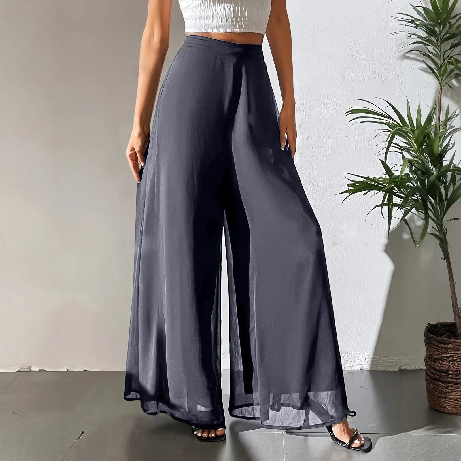 New Mom's Loose Pants Summer Fashion Versatile Ice Silk Chiffon Wide Legged Pants Women's Straight Casual 9-point Trousers