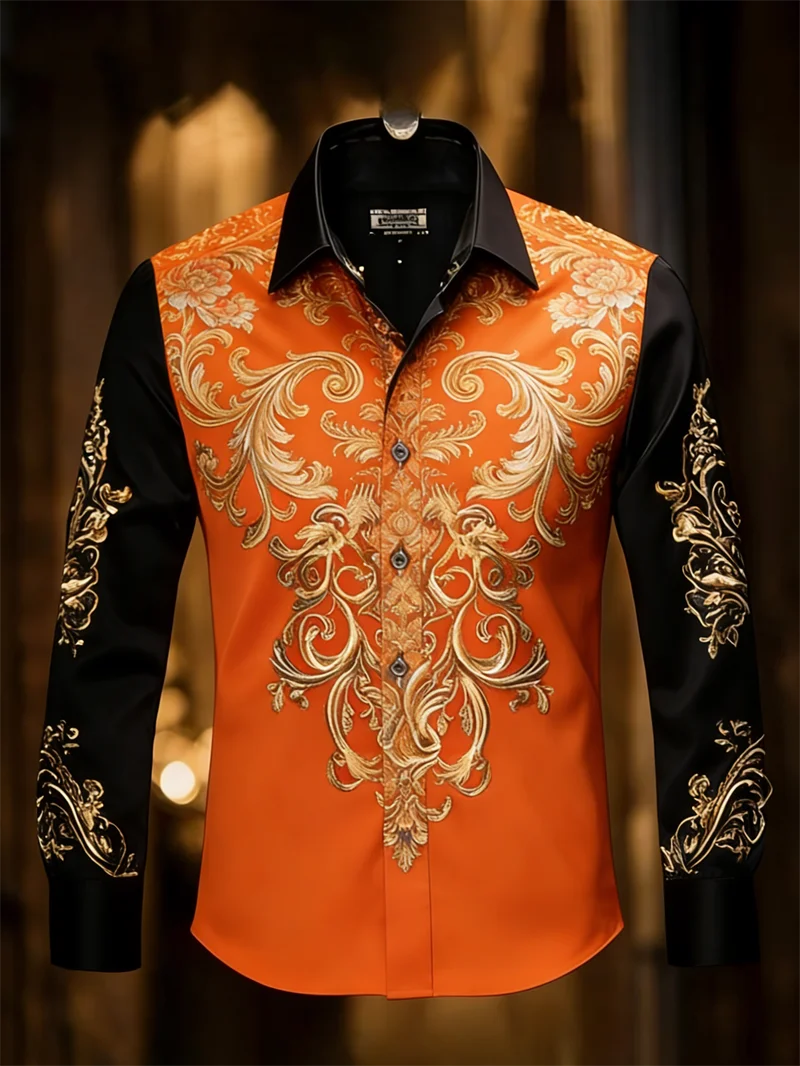 New 11 color men's 3D printed long sleeved shirt with high-quality and casual long sleeved collar top