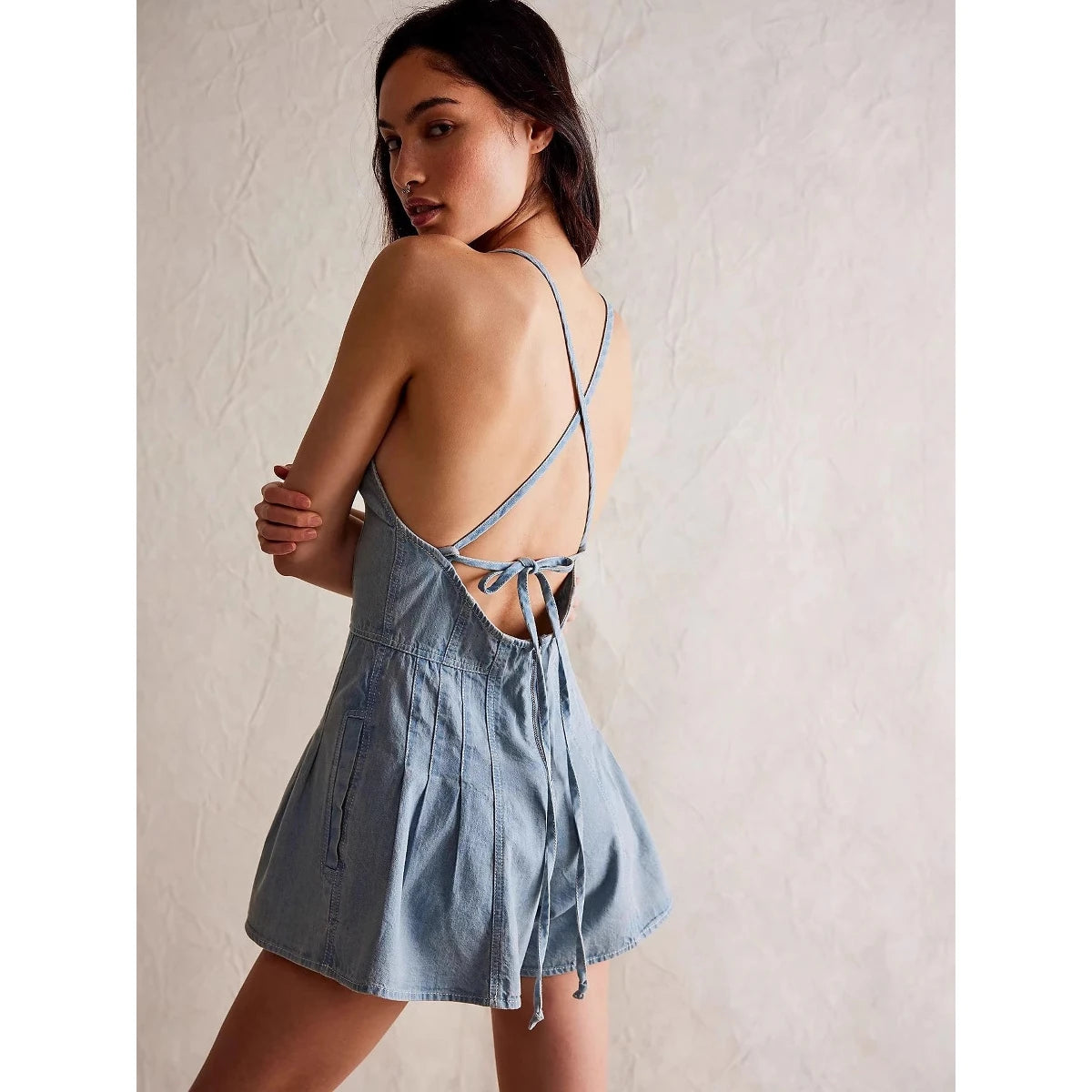 Women's Loose Denim Overalls Shorts High Waist  Style Spring Collection No Brand Youth Fashion Medium Thickness Sleeveless