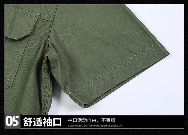 Fashion 2023 Autumn Spring Clothes Green Black Cargo Military Brand Shirts For Mens Short Sleeves Casual Blouse Oversize 4XL 5XL