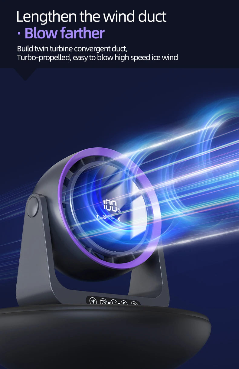 Desktop Circulating Fan With Remote Control Mini Table Fan 4000 mAh Large CapacityRechargeable Wall-mounted Fan With Night Light