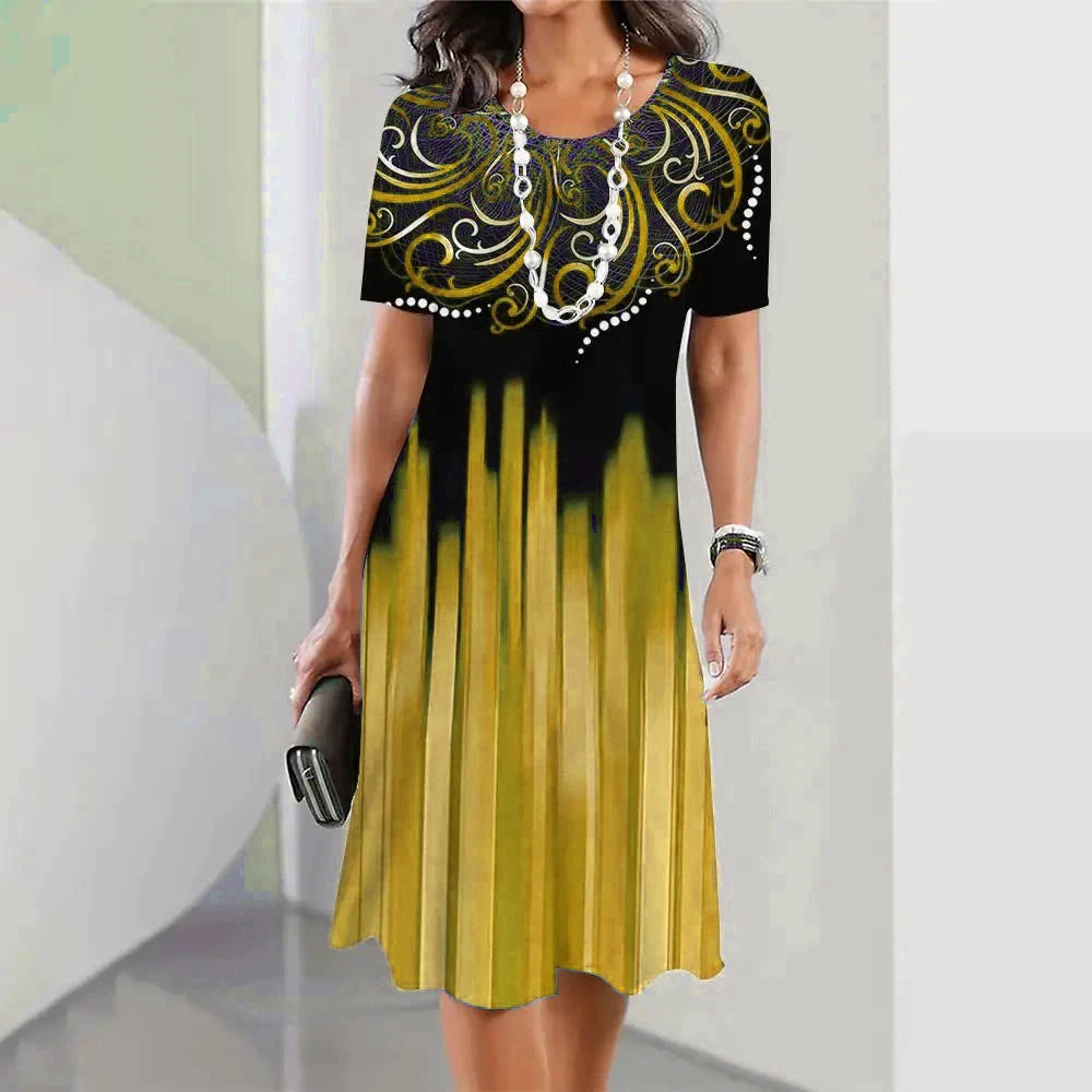 Women Retro Style Short Sleeve Mini Dresses Summer 3d Printed Comfort Female Casual Dress 3XL Plus Size Loose Dress