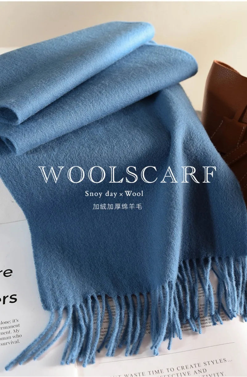 High Quality 100% Wool Muffler Classic Simple Solid Men Women Scarf Fall Winter Thick Casual Shawl Male Female Tassel Scarves