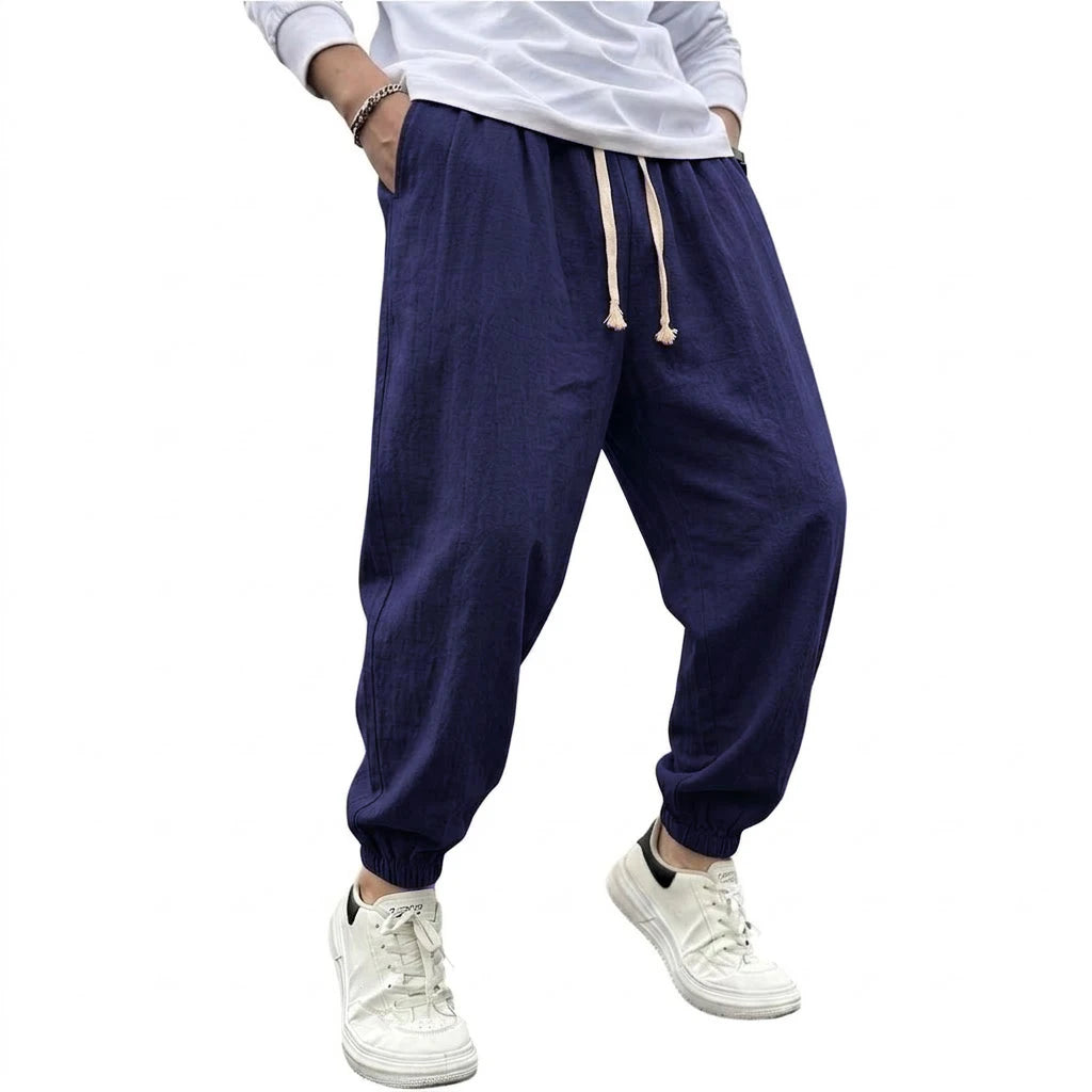 Mens Cotton Harem Pants Solid Casual Jogger Trousers Breathable Loose Fit Bottoms for Yoga Hiking Gym Sports and Daily Work Wear