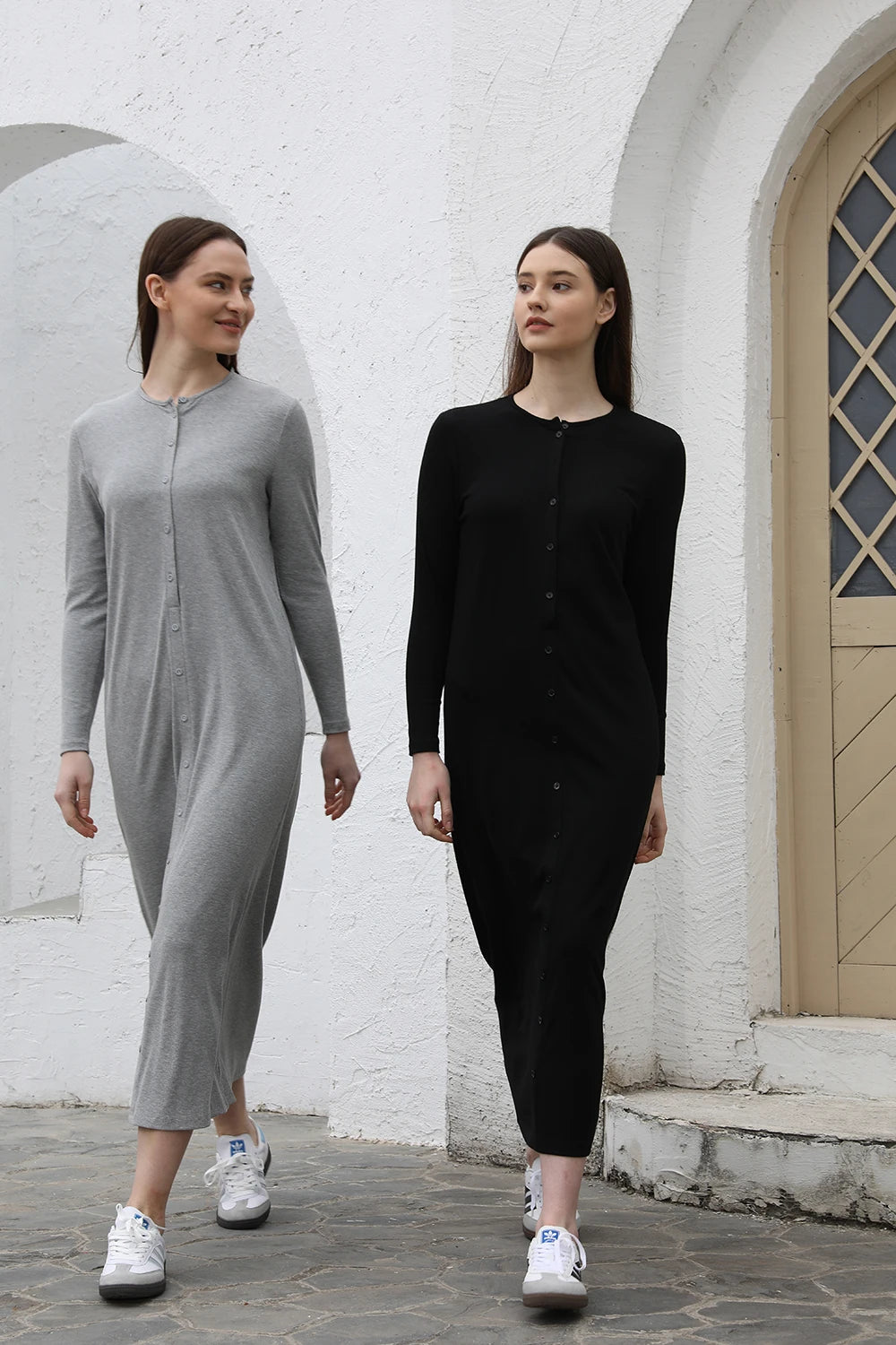 AP SS26 Women Rib Maxi Dress Comfortable Long Sleeve Lady Clothing Elegant