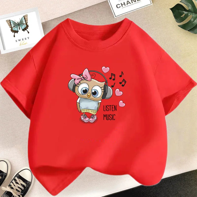 Girl Cute Rabbit Graphic Tshirt Short Sleeve Cotton T-Shirts For Baby Girl Cute Pink Color T-Shirts Children Summer Clothing