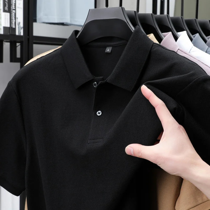 100% Pure Cotton Boutique Short-Sleeved High-End Men's Polo Shirt Summer High-Quality Solid Color Tops Business Casual T-Shirt
