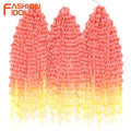 FASHION IDOL 24 Inch Ariel Hair Synthetic Crochet Curly Hair Water Wave Braid Hair Ombre Pink Deep Wave Braiding Hair Extensions