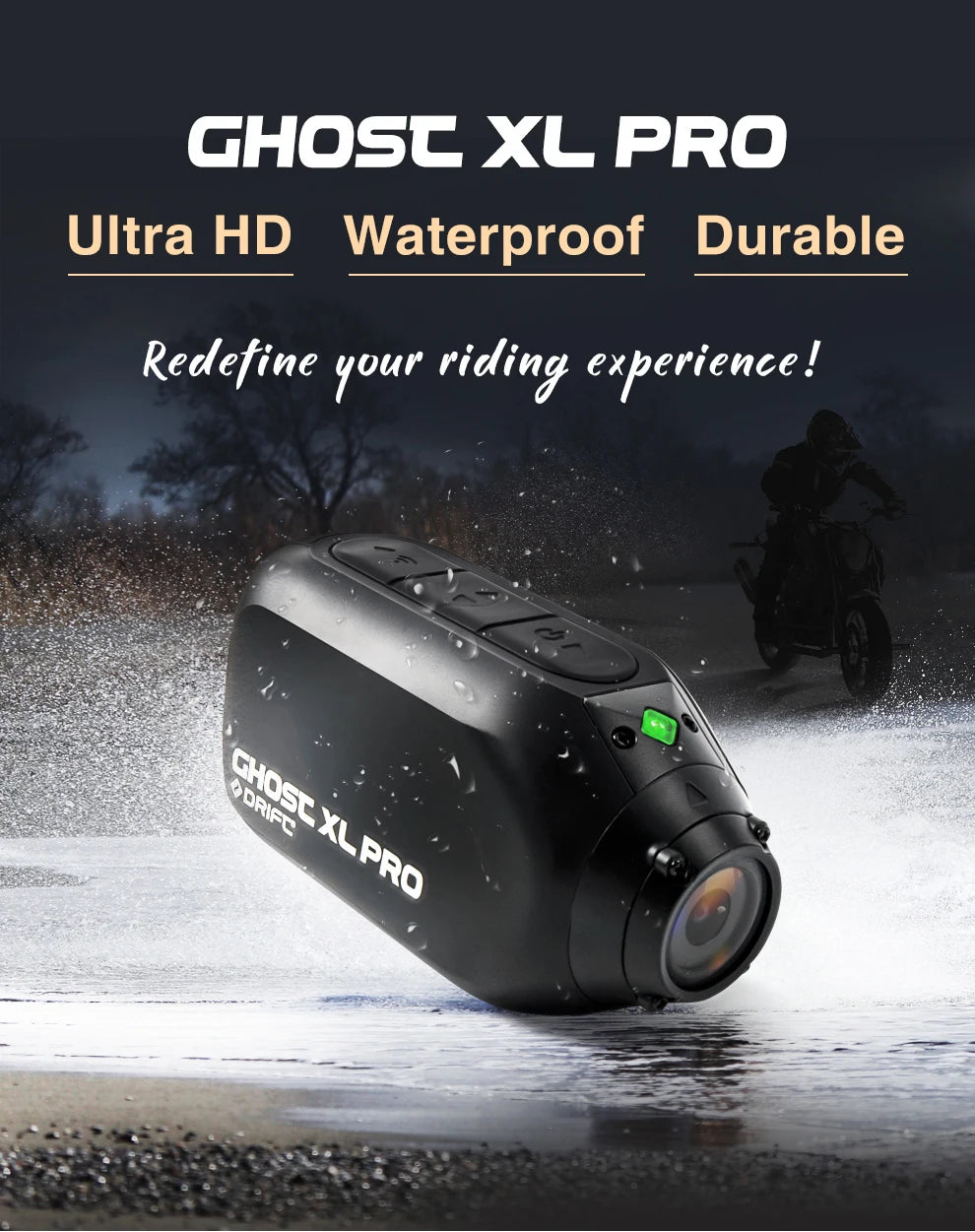 Drift Ghost XL Pro 4K PLUS HD Action Camera 3000mAh Battery WiFi IPX7 Waterproof Rotatable Lens Helmet Cam Motorcycle Bicycle