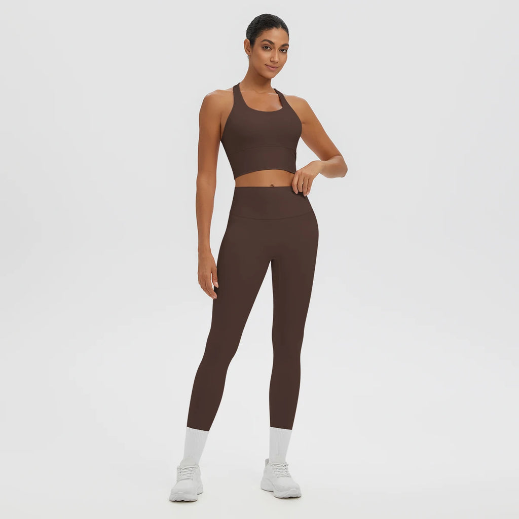 2PCS Women's Sports Pants Yoga Set Sexy Backless I-shaped Vest with Chest Pad Shock-absorbing Running Yoga Tank Top Yoga Pants