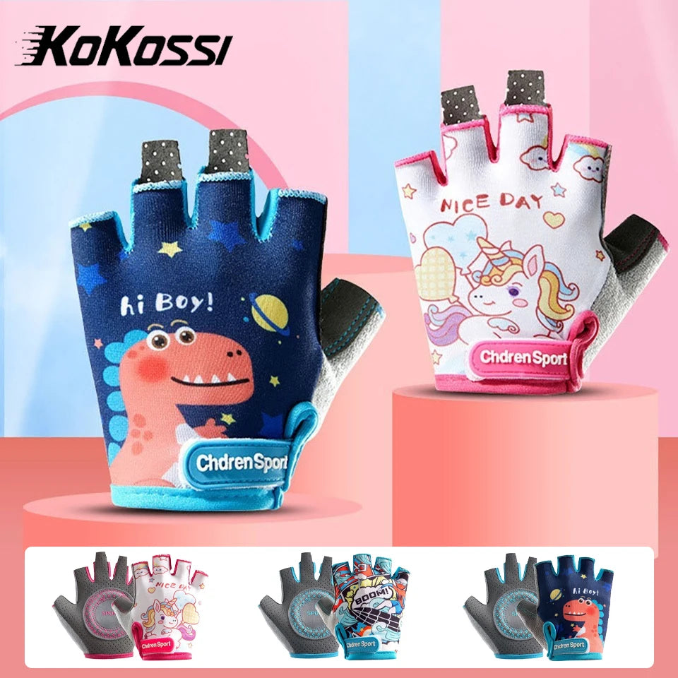 KoKossi Children's Sports Riding Gloves Half Finger Breathable Sweat Absorbing Anti Slip Boy Girl Training Exercise Protection