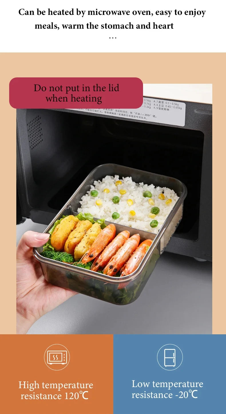 1500ML Lunch Box Food Storage Box 3 Grids Student Office Worker Microwave Bento Box Outdoor Picnic Container With Fork Spoon