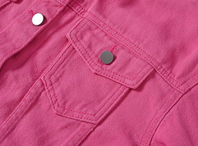 Pink Denim Jacket Women's Spring Autumn Single-breasted Lapel Coat Fashion Green Black Red Blue Outerwear Female Jean Overcoat