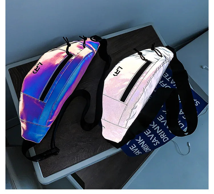 Techwear Style Colorful Reflective Fanny Pack Punk Hip Hop Crossbody Bag Men Women Outdoor Casual Motorcycle Sport Waist Bag