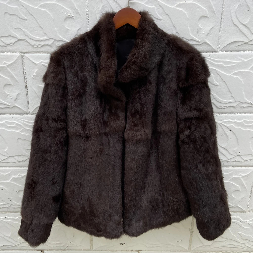 Natural Rabbit Fur Coat Women Winter Jacket Real Leather And Fur Bolero Women's Clothing Female Outerwears With 2025 Black Cold