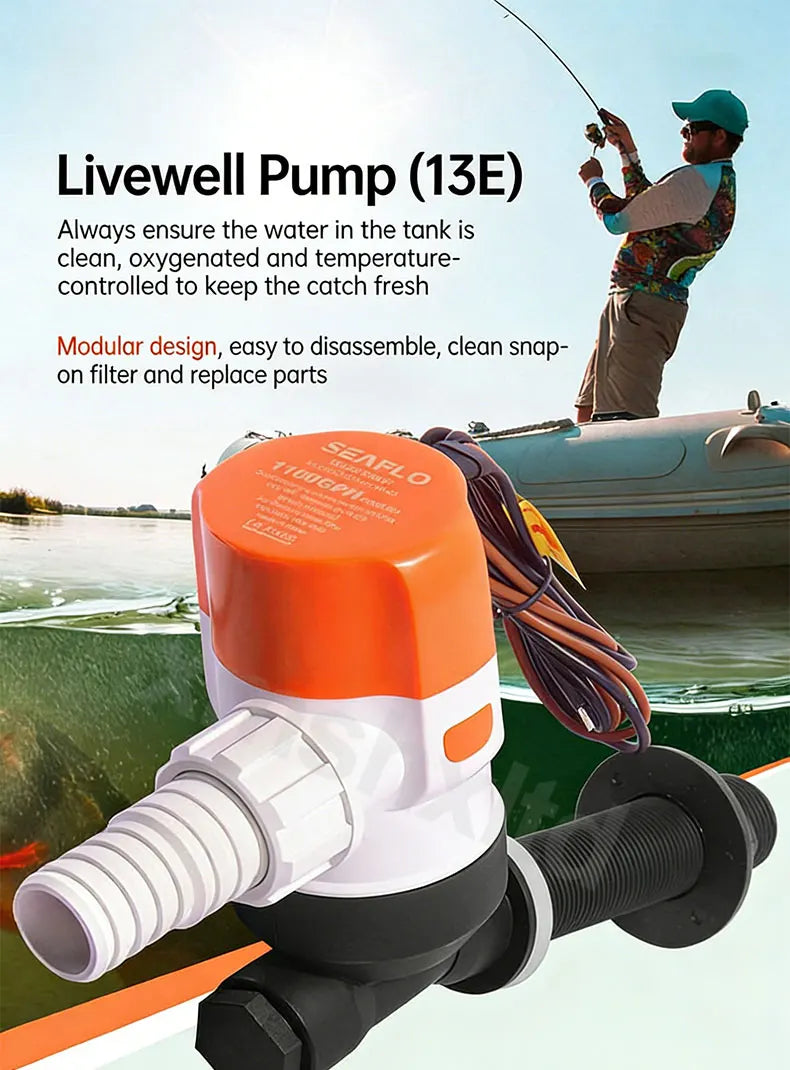 DC12V Yacht Aerator Bait Pump Livewell DC Submersible Pump for Lures, Sea Fishing, Boat Fishing, Etc.Boat Water Pump