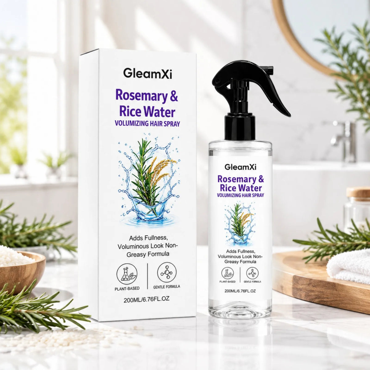 Rosemary Rice Water Volumizing Hair Spray 200ml Lift Hair Roots Adds Fullness Smooth Frizzy Hair Lightweight Non Greasy