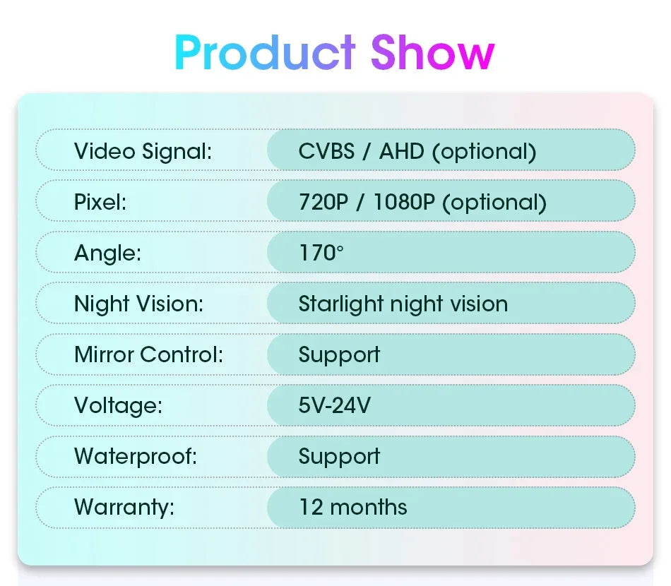 720P Camera AHD Switch CVBS Night Vision IP68 Waterproof 170° Degree Fisheye Golden Lens Full HD Vehicle Backup Rear View Camer