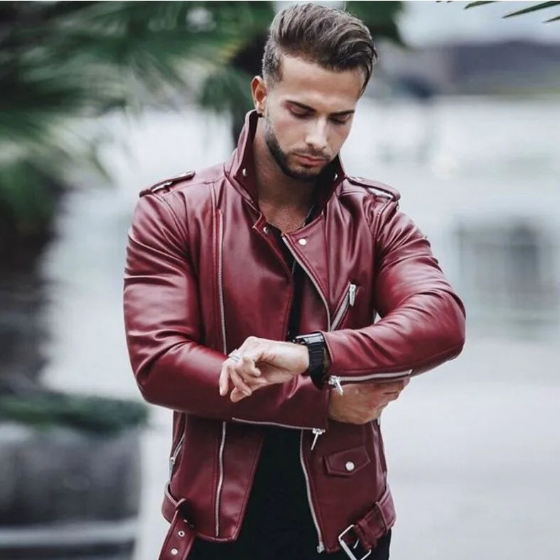 Fashion Leather Jackets Men Casual Slim Fit Turn Down Collar Male Jacket Men PU Leather Coat Men Autumn Winter Motorcycle Jacket