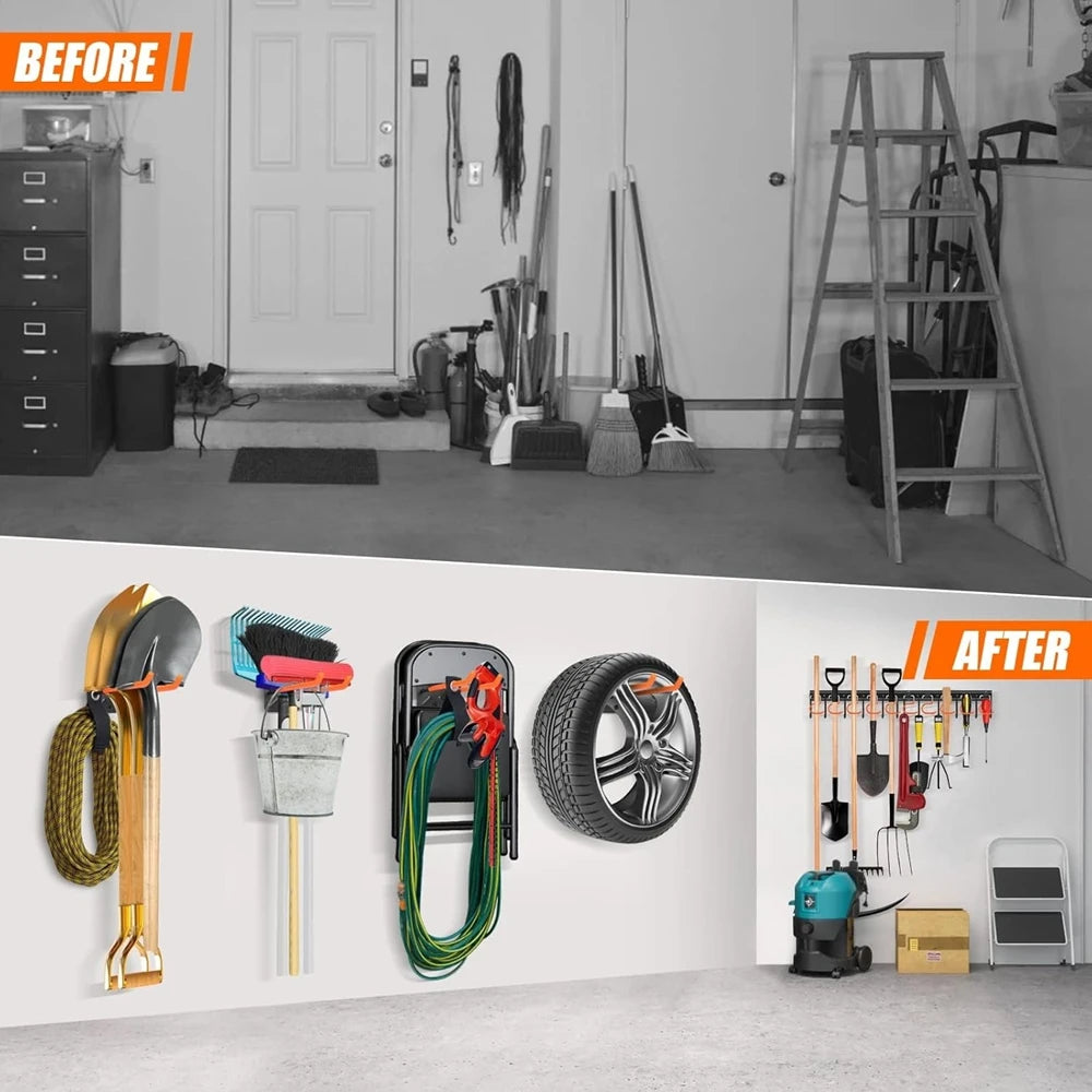 Tool Storage System Hook Wall Holder Garage Storage Multi-Purposes Garden Tool Organizer Shovel Rake Broom Hose Shovel Organizer