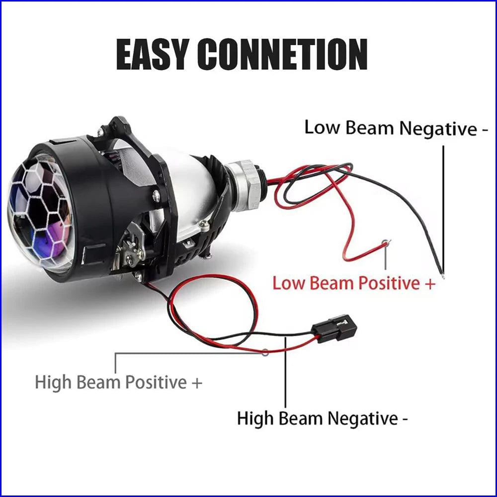 120W 2PCS 3.0 Inch Blue Honeycomb Bi LED Projector Lens Retrofit H1 H4 H7 H11 Universal Car Headlamp Retrofit Styling 6000K